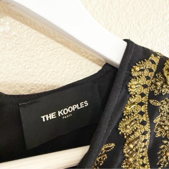 The Kooples Gold Embroidered Knit Shoulder Pad Embellished Ornate Mini Dress - Picture 7 of 10
